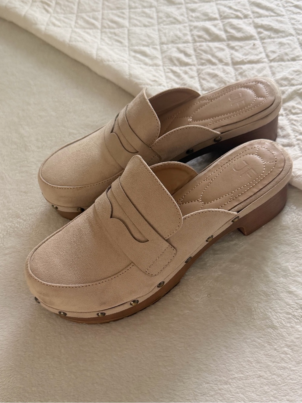 Beige Suede Clog Mules – Women